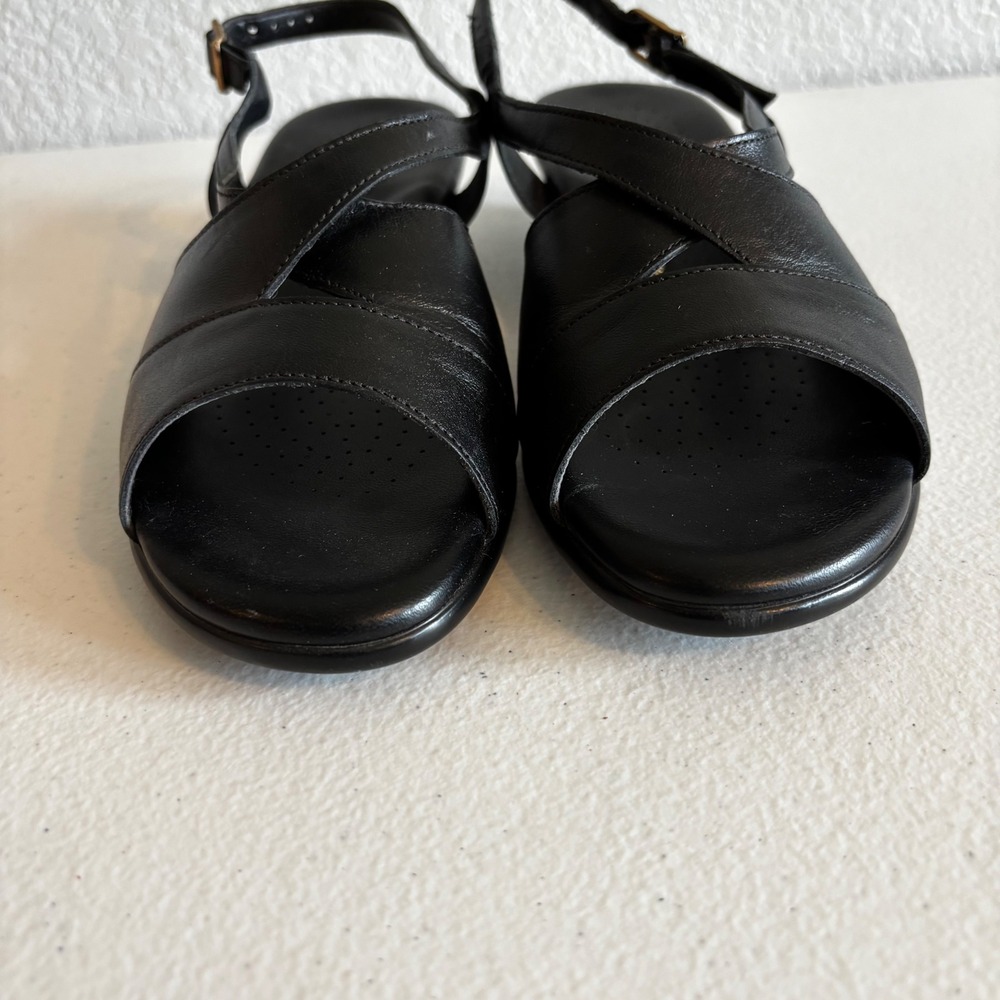 SAS Tripad Comfort Black Leather Wedge Sandals Womens 8 Wide Slingback Made USA - Picture 3 of 9